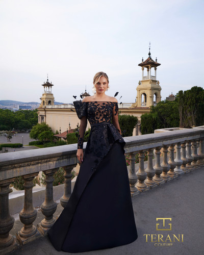 Terani Couture 261M6410 Beaded Tulle Illussion Neck Gown