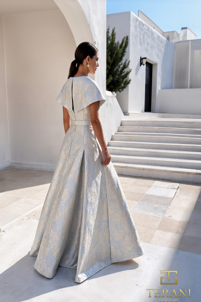Terani Couture 261M6443 Jacquard Deep V-Neck Sleeveless Gown