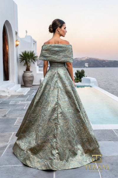 Terani Couture 261M6453 Jacquard Off Shoulder Long Ballgown