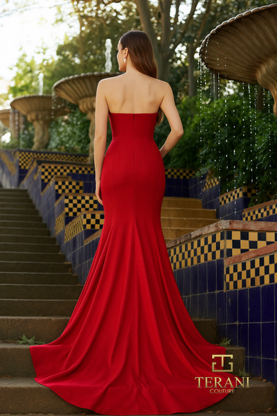 Terani Couture 261P6624 Mikado Low V-Neck Sleeveless Gown