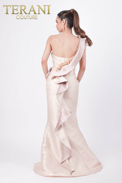 Terani Couture 2011E2424 Mikado 3D Flowers One Shoulder Gown