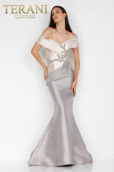 Terani Couture 2011M2159 Mikado Two Tone Off Shoulder Gown