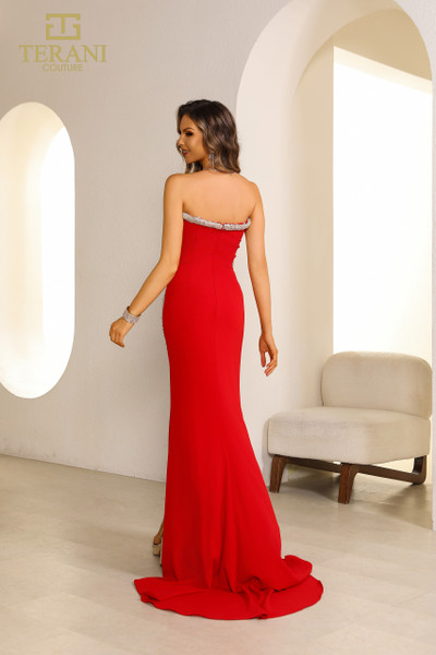 Terani Couture 241E2437 Sparkly Crepe Strapless Column Dress