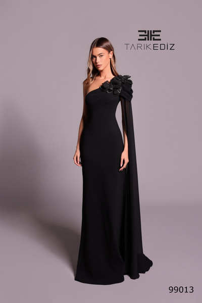 Tarik Ediz 99013 Crepe One-Shoulder Cape Sleeve Sheath Dress