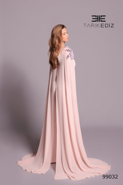Tarik Ediz 99032 Crepe Cape Sleeves Wide-Leg Pants Jumpsuit