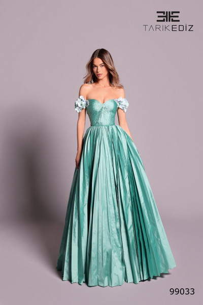 Tarik Ediz 99033 Taffeta Off Shoulder Sleeve Long Ball Gown
