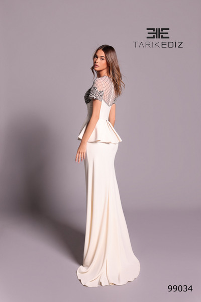 Tarik Ediz 99034 Crepe Jewel Neckline Short Sleeves Dress