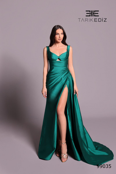Tarik Ediz 99035 Taffeta Sweetheart Neck Ruched Long Dress