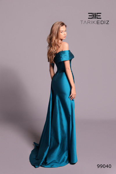 Tarik Ediz 99040 Taffeta Lace Embroidered Off-Shoulder Gown