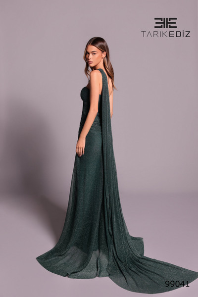 Tarik Ediz 99041 Jersey Asymmetric Neck One Shoulder Dress