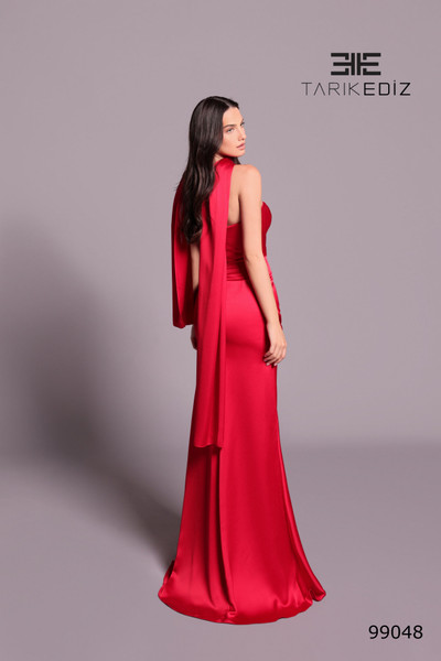 Tarik Ediz 99048 Satin Straight Neck Strapless Sheath Dress