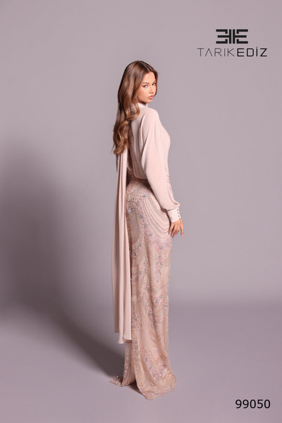 Tarik Ediz 99050 Chiffon Embroidery High Neck Column Gown