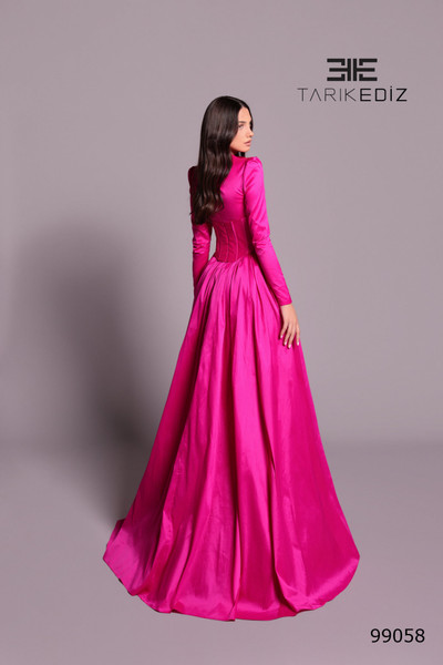 Tarik Ediz 99058 Taffeta High Neck Long Sleeve Ball Gown