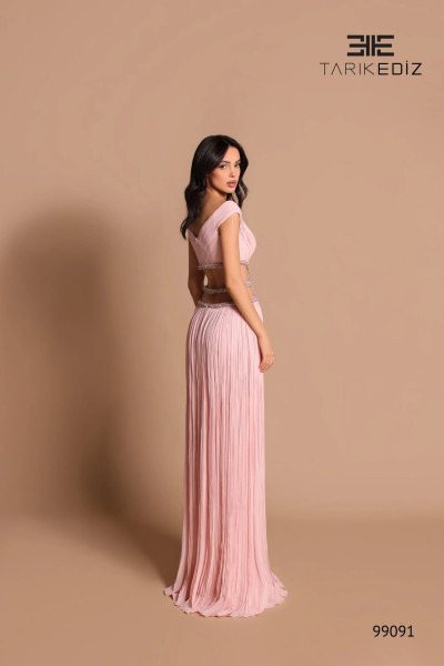 Tarik Ediz 99091 Chiffon V-Neck Sleeveless Evening Dress