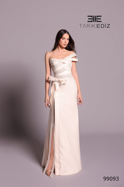 Tarik Ediz 99093 Taffeta Asymmetric Neck Off Shoulder Dress
