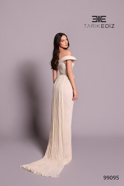 Tarik Ediz 99095 Chiffon Off Shoulder Fold-Over Neck Dress
