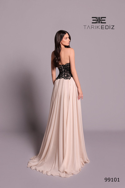 Tarik Ediz 99101 Chiffon Lace Asymmetric Neck Strapless Gown