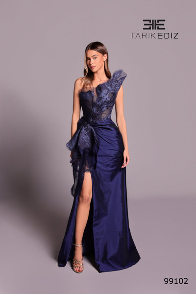 Tarik Ediz 99102 Taffeta Jacquard Illusion Strapless Dress