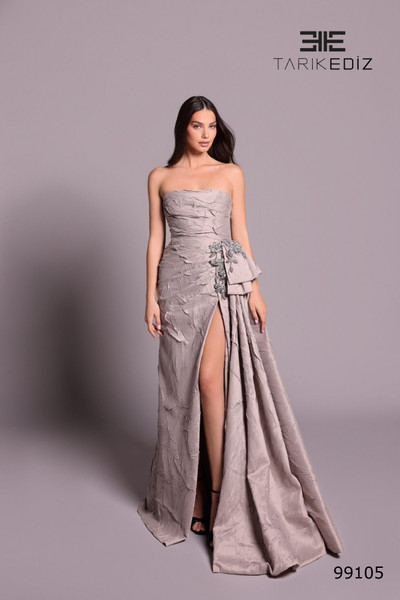 Tarik Ediz 99105 Crushed Taffeta Strapless Sheath Long Dress