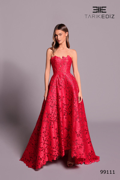 Tarik Ediz 99111 Lace Sweetheart Strapless High Low Dress