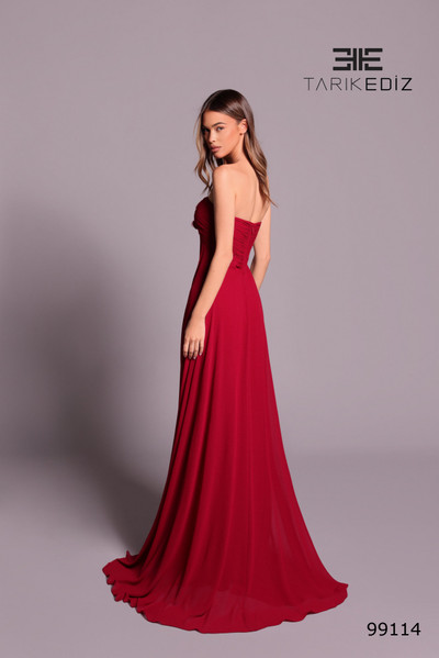 Tarik Ediz 99114 Crepe Sweetheart Neck Strapless Ruched Gown
