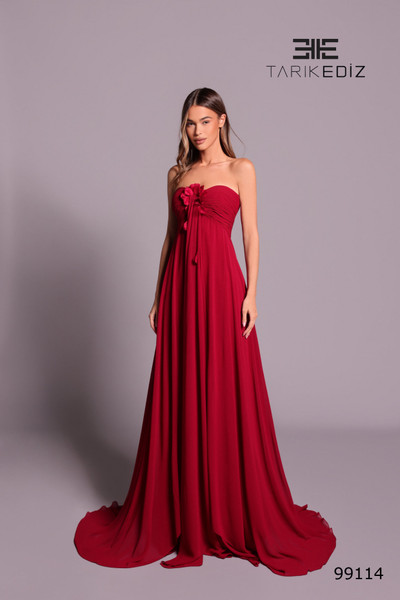 Tarik Ediz 99114 Crepe Sweetheart Neck Strapless Ruched Gown