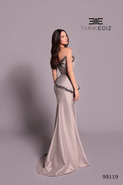 Tarik Ediz 99119 Taffeta Beaded Trim Strapless Sheath Dress