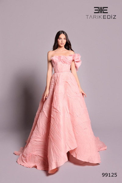 Tarik Ediz 99125 Crushed Organza Off Shoulder Long Ball Gown