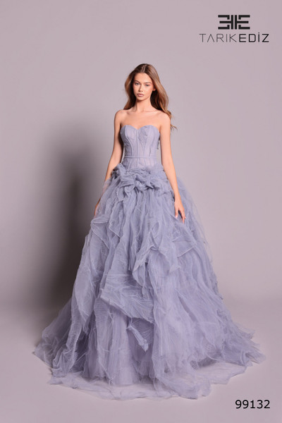 Tarik Ediz 99132 Crushed Tulle Layered Ruffle Long Ball Gown