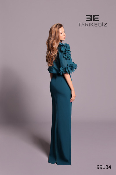 Tarik Ediz 99134 Crepe Organza 3D Floral High Neck Dress