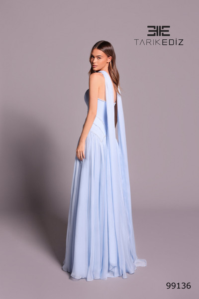 Tarik Ediz 99136 Beaded Chiffon Semi-Sweetheart Neck Dress