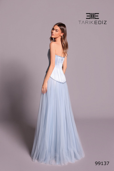 Tarik Ediz 99137 Tulle Satin Scoop Neck Strapless Long Dress