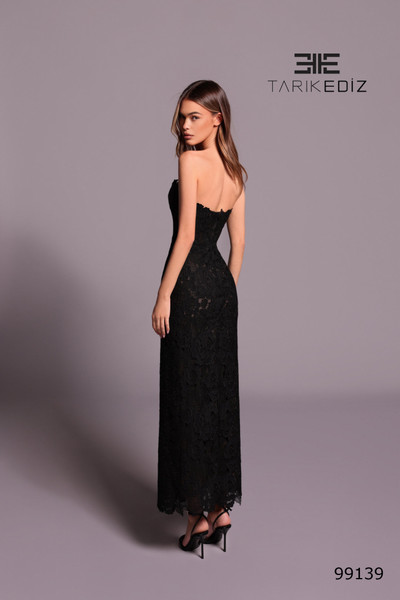 Tarik Ediz 99139 Lace Straight Neck Strapless Fitted Dress