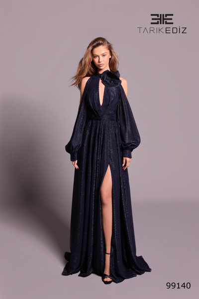 Tarik Ediz 99140 Silky Woven High Neck Cold Shoulder Dress