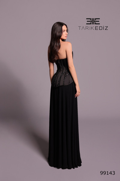 Tarik Ediz 99143 Crepe Satin Scoop Neck Strapless Long Dress