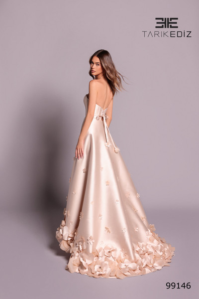 Tarik Ediz 99146 Mikado Floral Hem Strapless High Low Dress