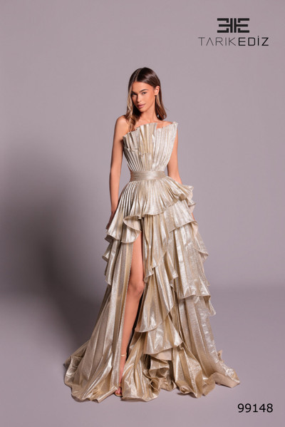 Tarik Ediz 99148 Silky Foil Asymmetric Neck Strapless Dress