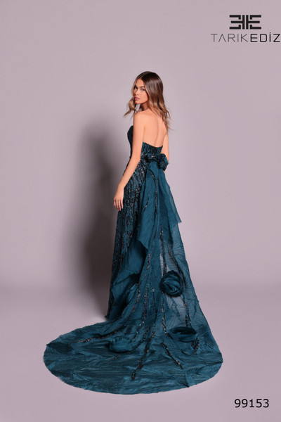 Tarik Ediz 99153 Sequin Embroidery Strapless Long Dress