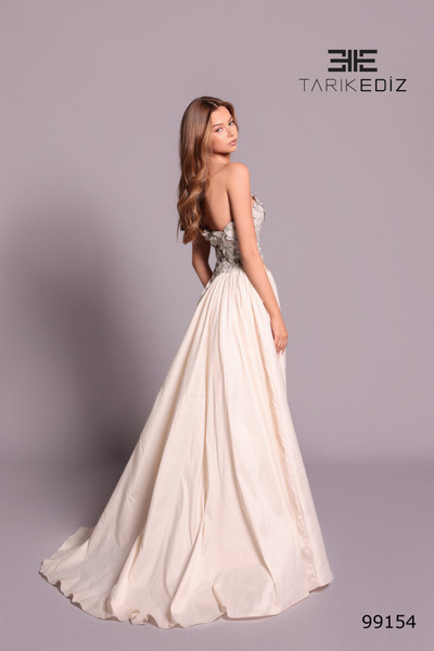 Tarik Ediz 99154 Taffetta Embroidery Straight Neck Dress