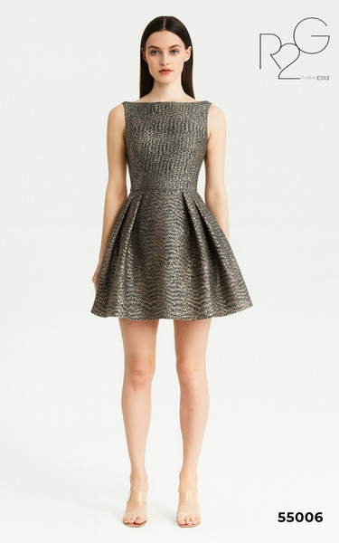 RG2 by Tarik Ediz 55006 Jacquard Bateau Neck Cocktail Dress