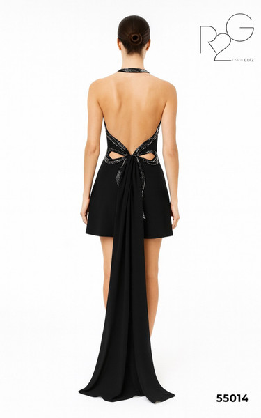 RG2 by Tarik Ediz 55014 Crepe Halter Neck Cocktail Dress