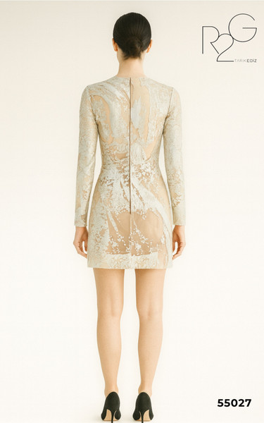 RG2 by Tarik Ediz 55027 Tulle V-Neck Long Sleeve Short Dress