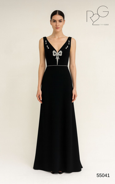 RG2 by Tarik Ediz 55041 Crepe V-Neck Straps Sleeve Dress