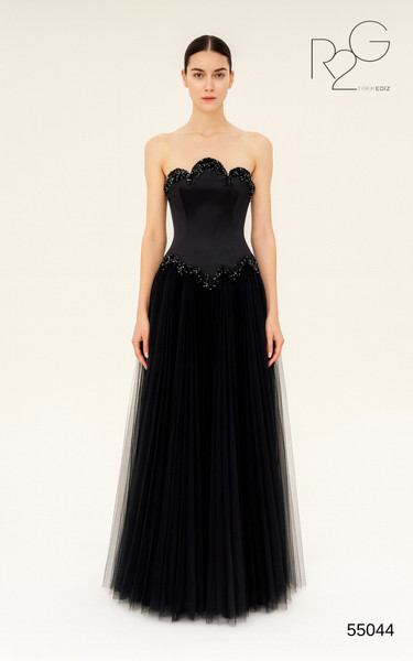 RG2 by Tarik Ediz 55044 Tulle Strapless Pleating Long Dress