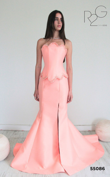 RG2 by Tarik Ediz 55086 Taffeta Strapless Slit Fitted Dress