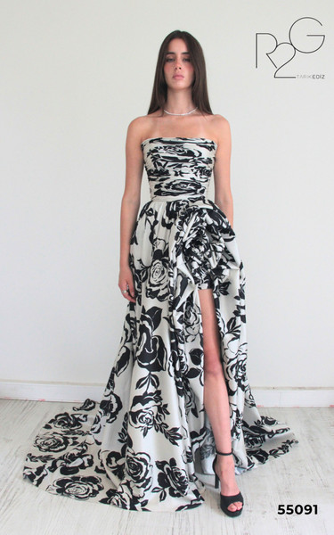 RG2 by Tarik Ediz 55091 Satin Straight Neck Strapless Dress