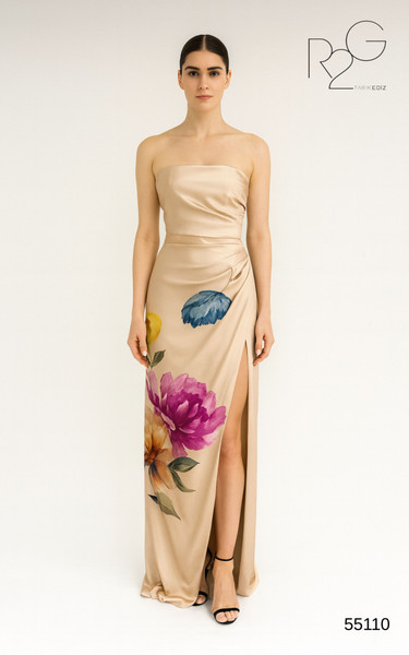 RG2 by Tarik Ediz 55110 Satin Straight Neck Strapless Dress