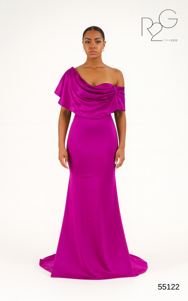 RG2 by Tarik Ediz 55122 Satin Crepe Off Shoulder Plain Dress