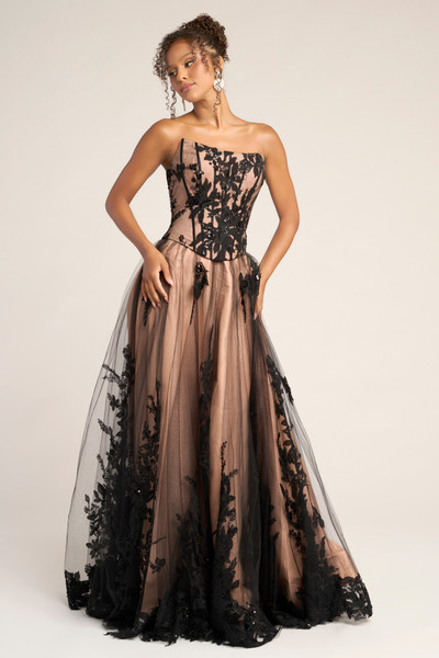 Portia and Scarlett PS26061 Lace Tulle Strapless Long Dress