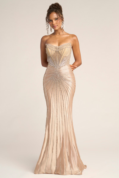 Portia and Scarlett PS26250 Satin Beaded Strapless Dress